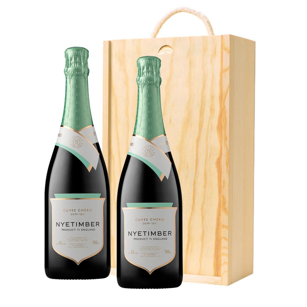 Nyetimber Demi-Sec English Sparkling Wine 75cl Twin Pine Wooden Gift Box (2x75cl)